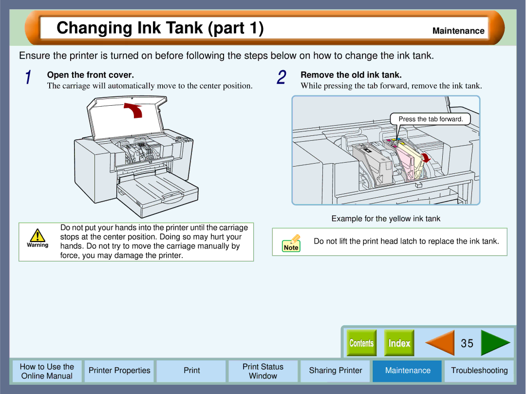 Sharp AJ-2000, AJ-1800 manual Changing Ink Tank part, Open the front cover Remove the old ink tank 