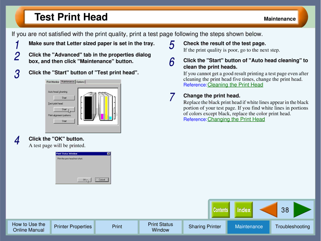 Sharp AJ-1800, AJ-2000 manual Test Print Head, Click the OK button, Change the print head 