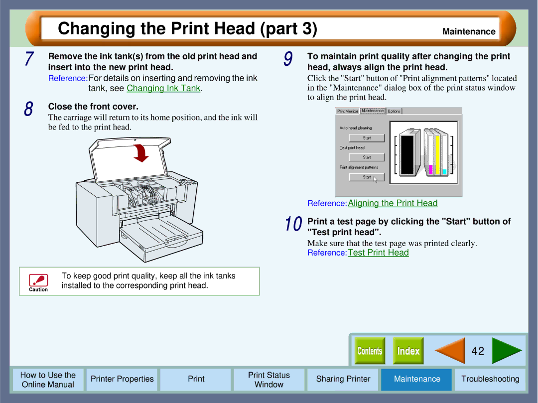 Sharp AJ-1800 Close the front cover, To maintain print quality after changing the print, Head, always align the print head 