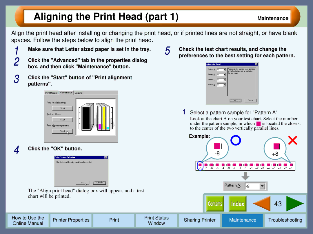 Sharp AJ-2000, AJ-1800 manual Aligning the Print Head part, Select a pattern sample for Pattern a 