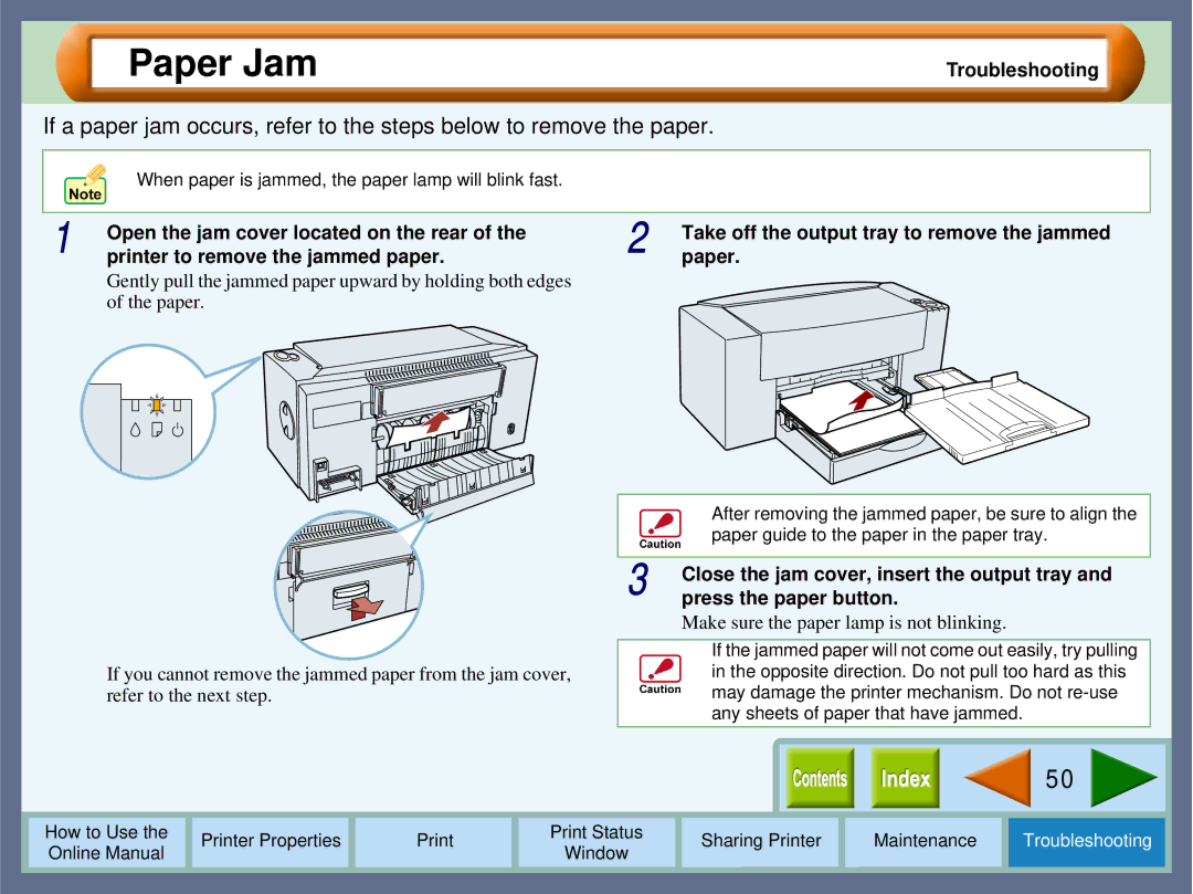 Sharp AJ-1800, AJ-2000 manual Paper Jam, Close the jam cover, insert the output tray, Press the paper button 