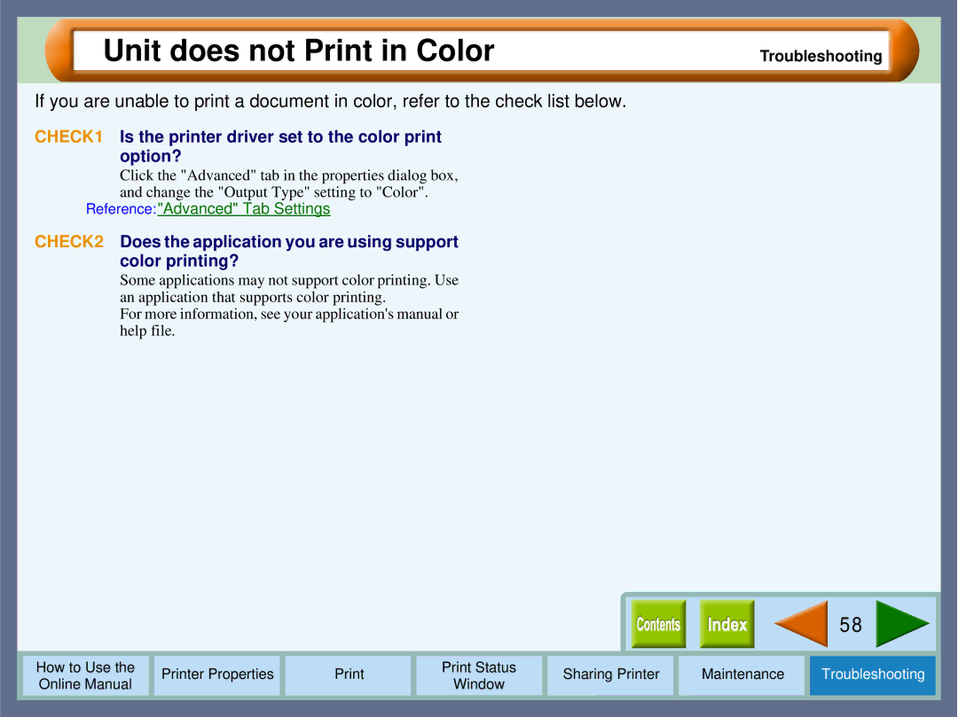 Sharp AJ-1800, AJ-2000 manual Unit does not Print in Color, CHECK1 Is the printer driver set to the color print option? 