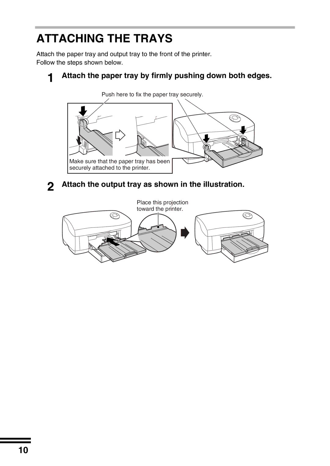 Sharp AJ-2200 appendix Attaching the Trays, Attach the paper tray by firmly pushing down both edges 