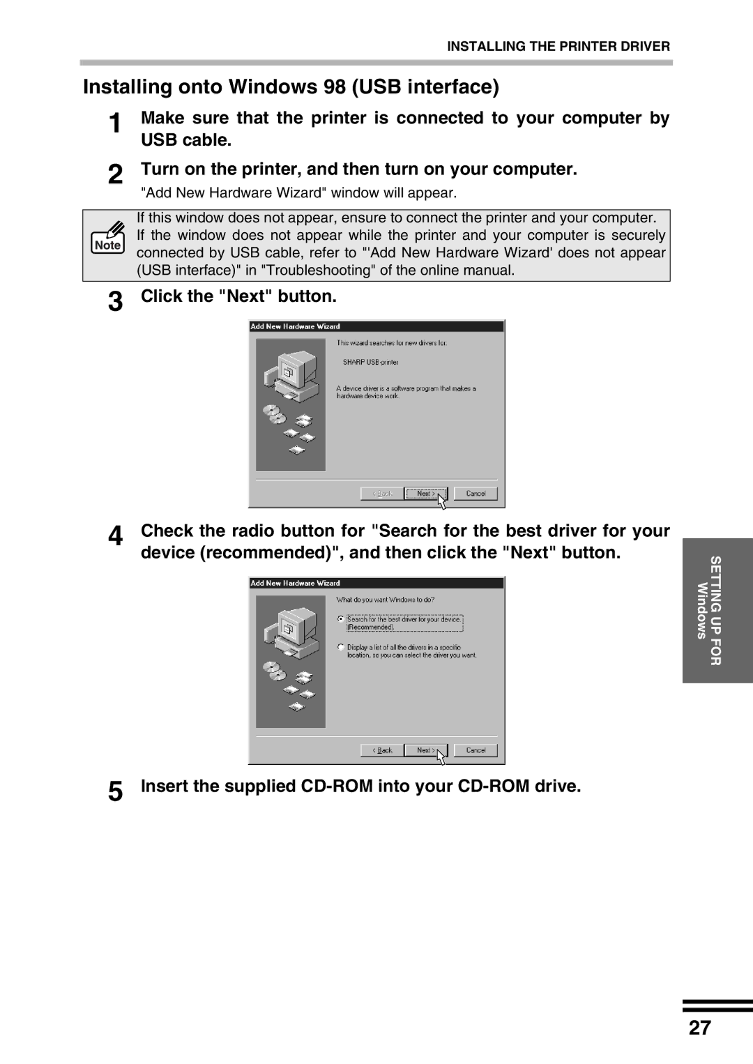 Sharp AJ-2200 appendix Setting UP for 