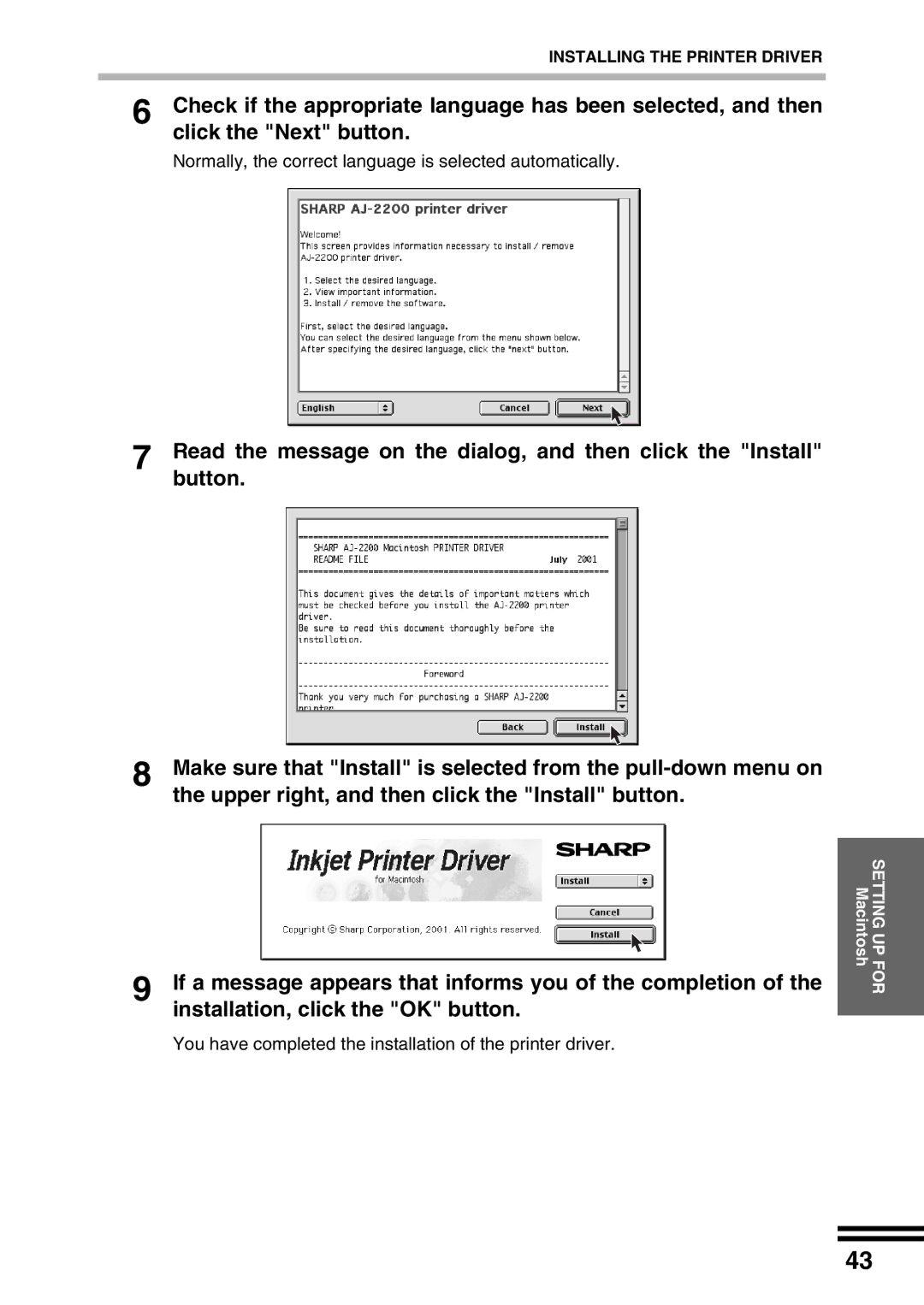 Sharp AJ-2200 appendix Setting UP for Macintosh 