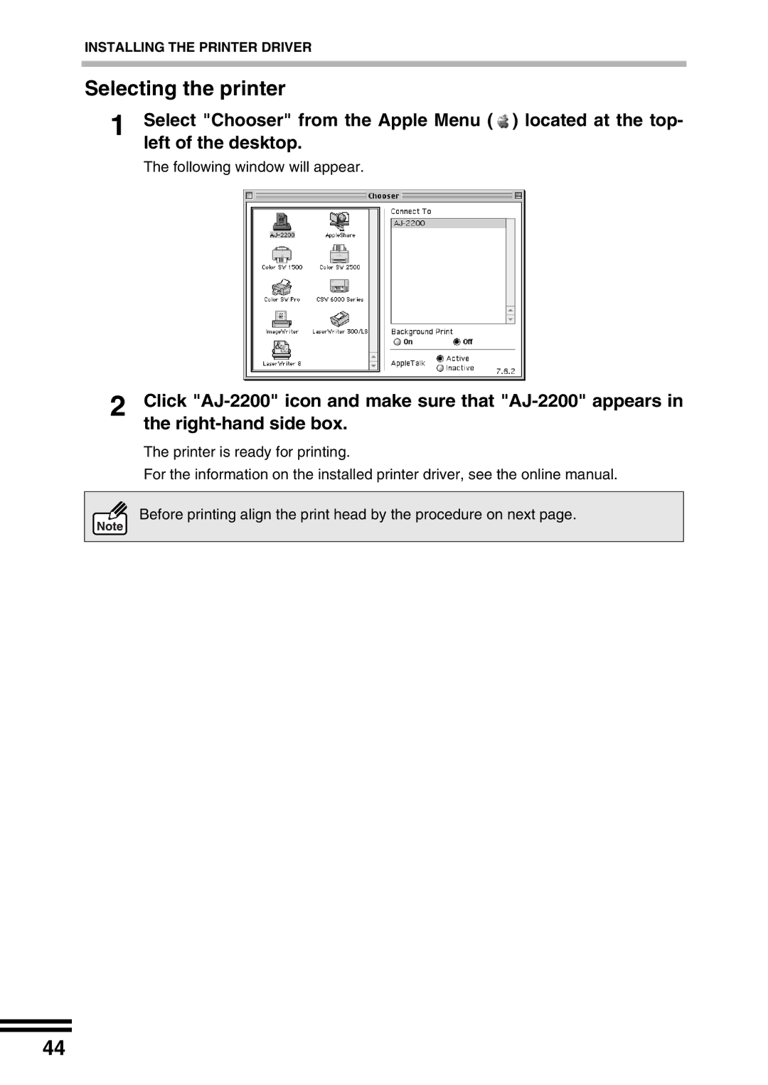 Sharp AJ-2200 appendix Selecting the printer 