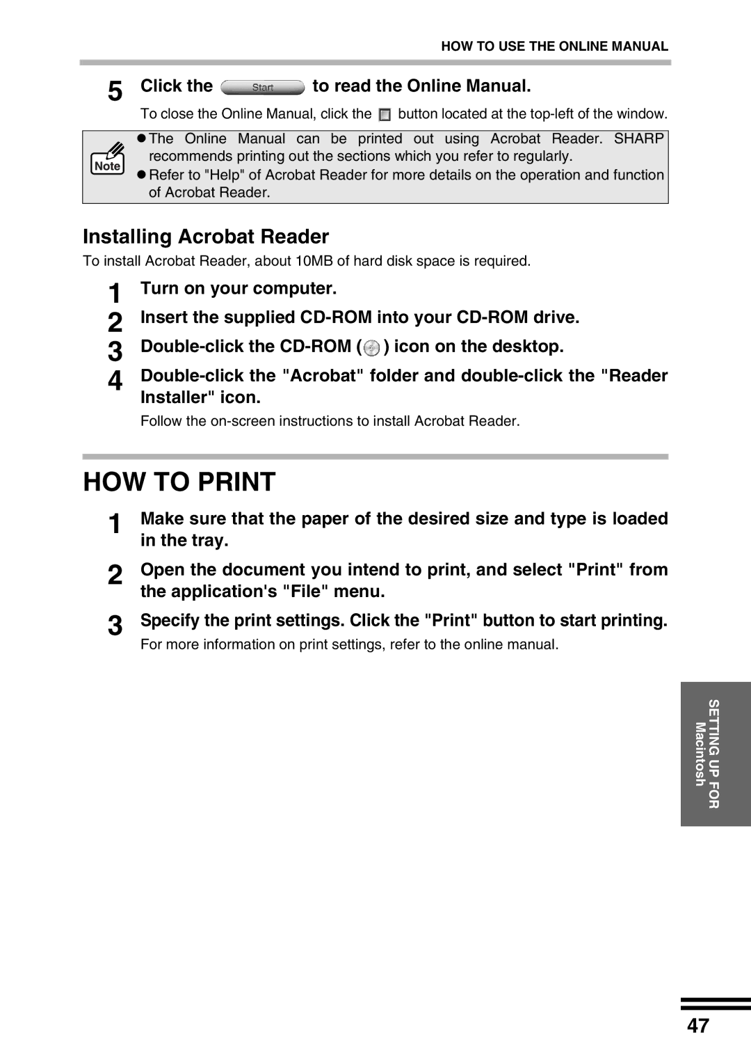 Sharp AJ-2200 appendix Double-click the Acrobat folder and double-click the Reader, Installer icon 