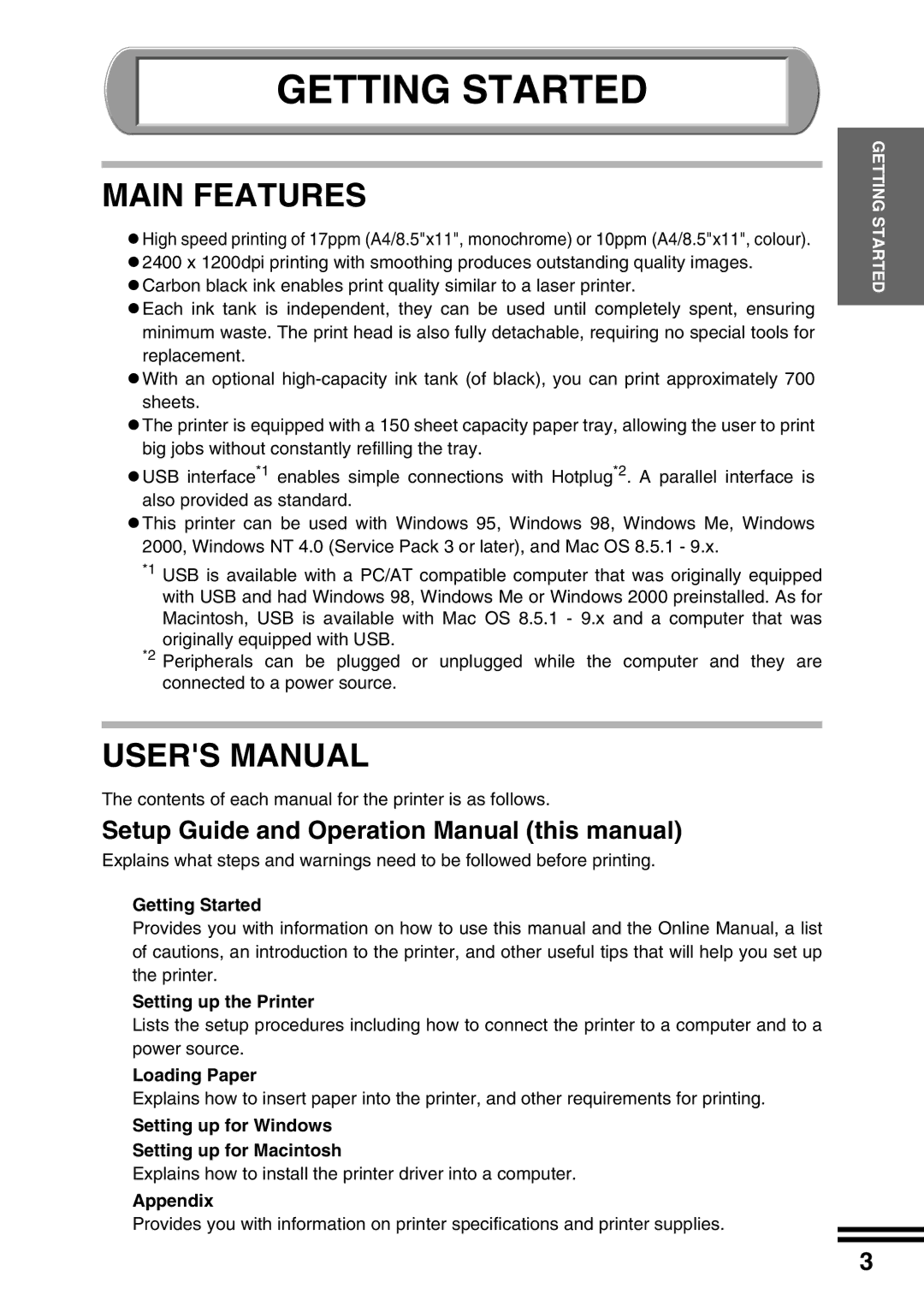 Sharp AJ-2200 appendix Main Features 