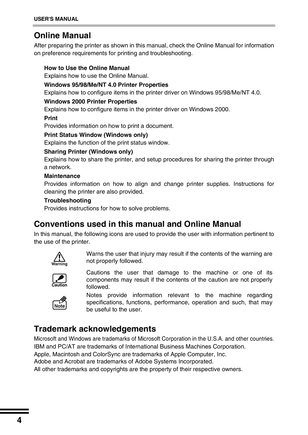 Sharp AJ-2200 appendix Conventions used in this manual and Online Manual, Trademark acknowledgements 