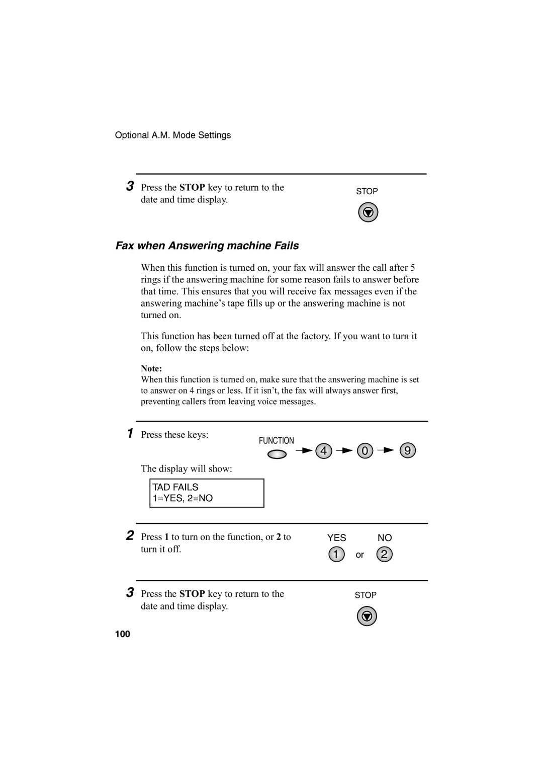 Sharp AJ-5030 operation manual Fax when Answering machine Fails 