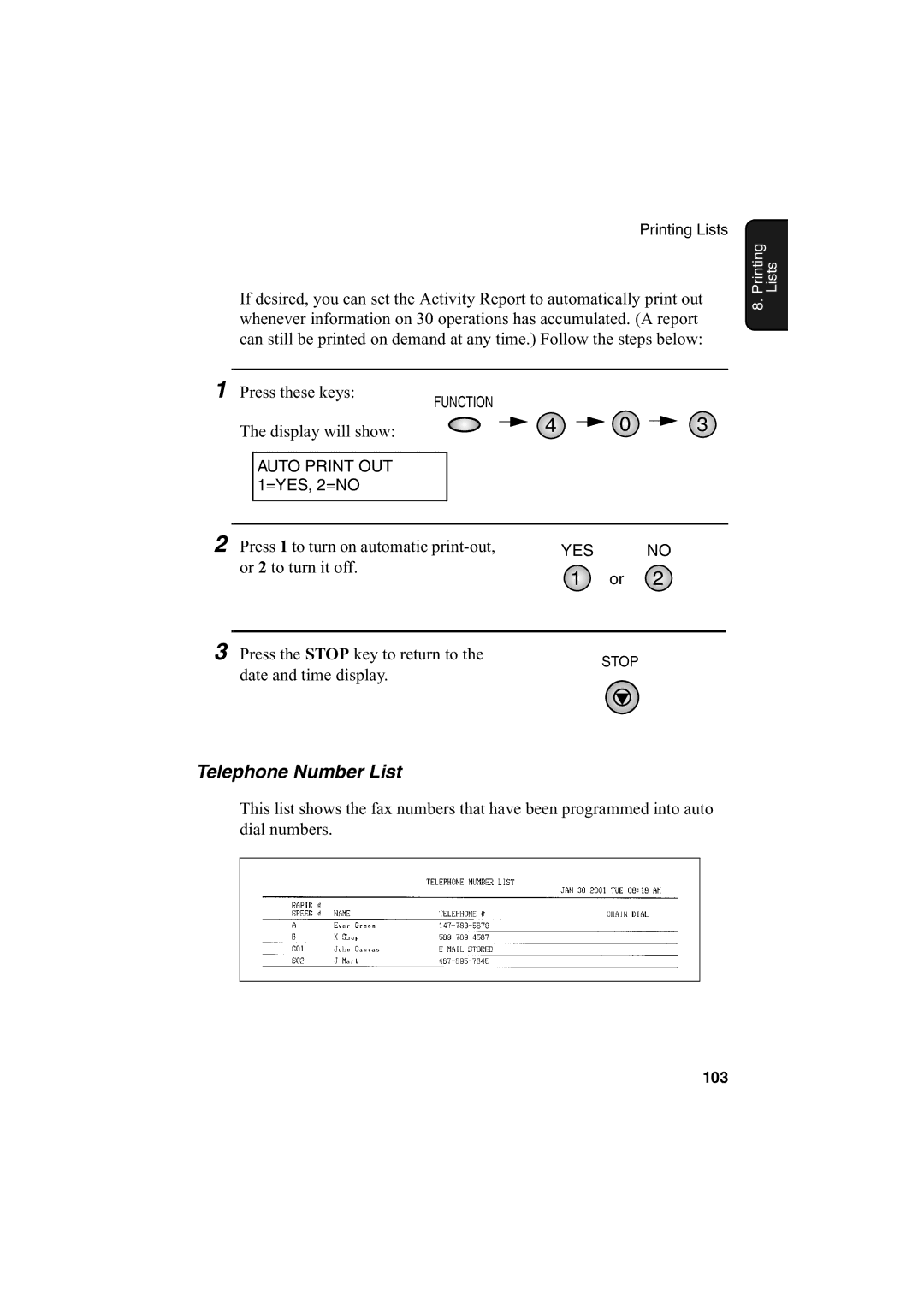 Sharp AJ-5030 operation manual Telephone Number List 