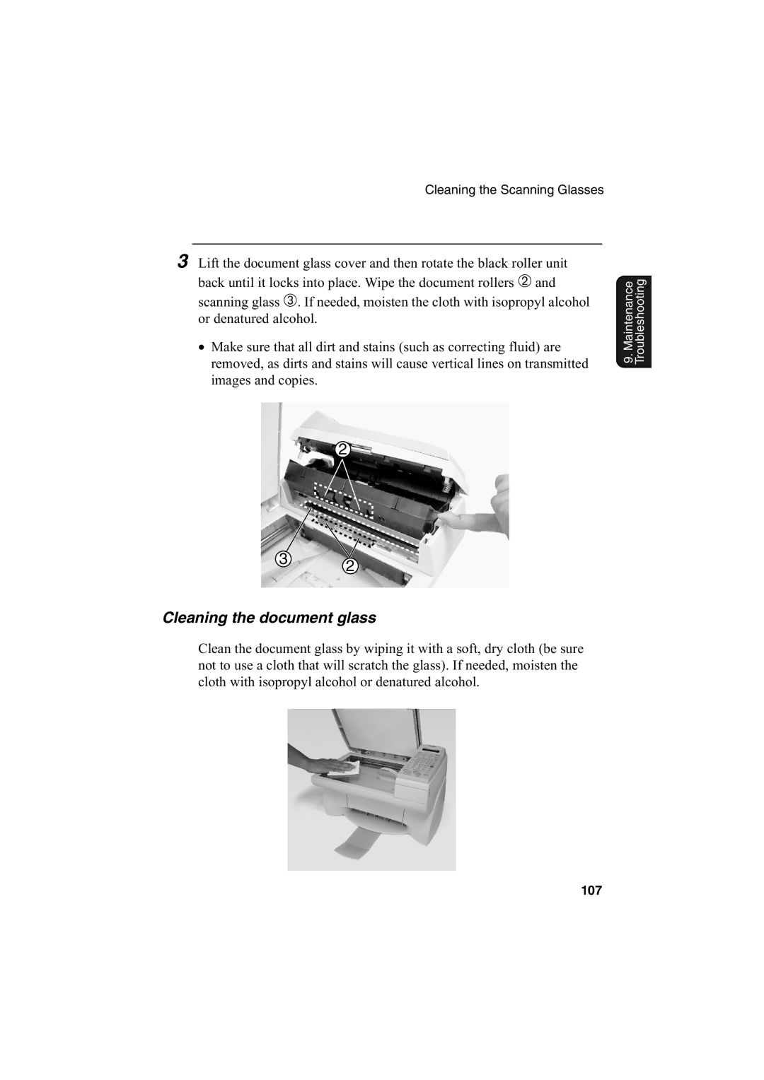 Sharp AJ-5030 operation manual Cleaning the document glass 