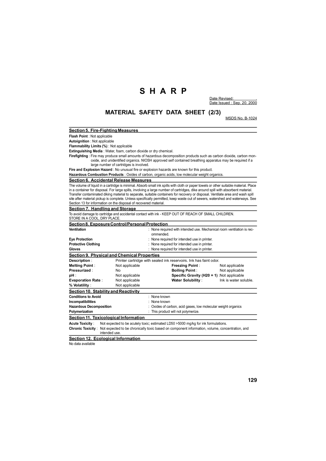 Sharp AJ-5030 operation manual 129 