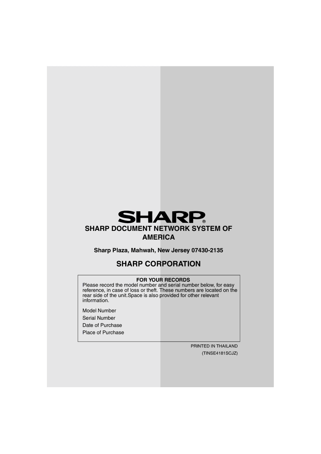 Sharp AJ-5030 operation manual Sharp Corporation 