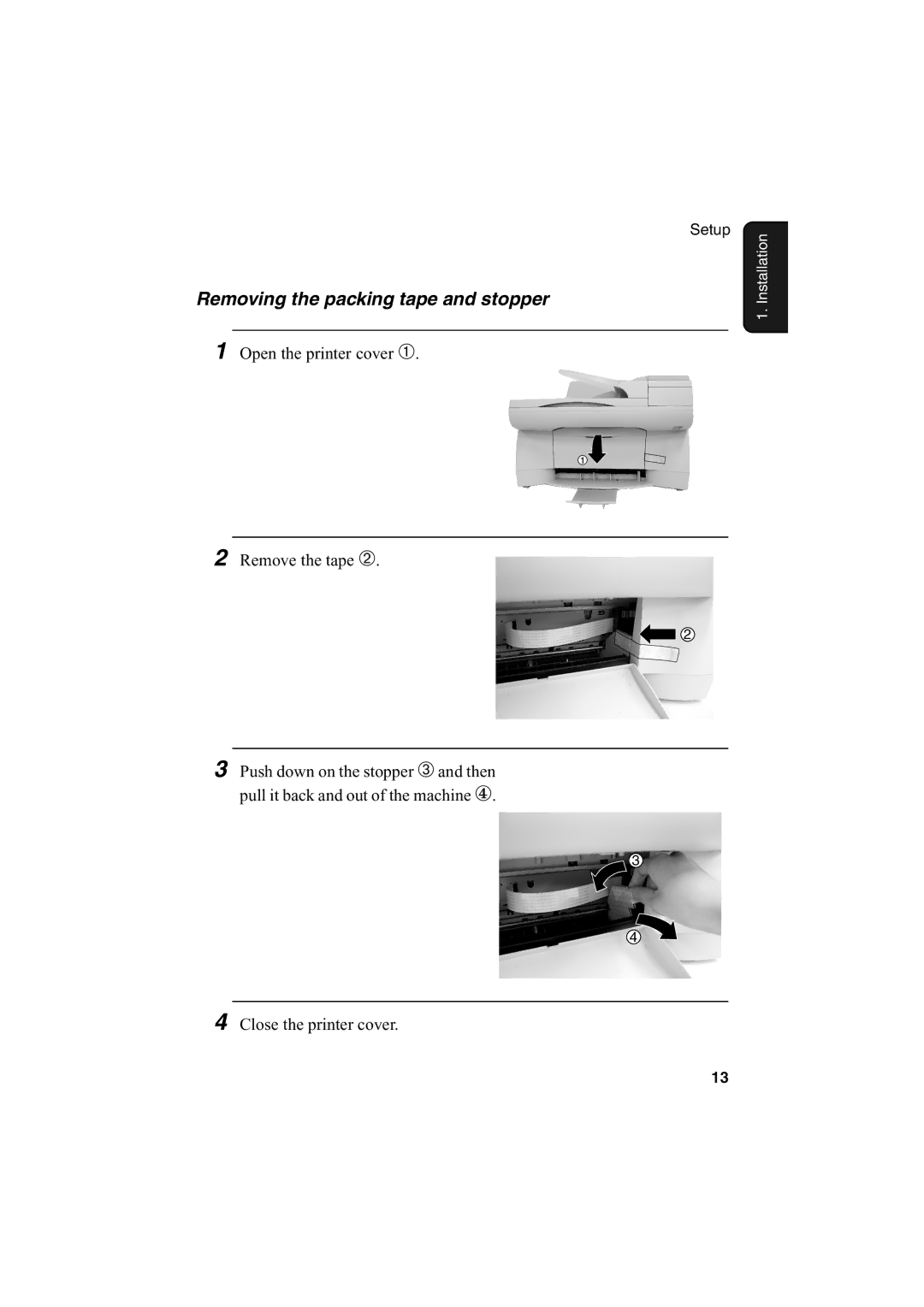 Sharp AJ-5030 operation manual Removing the packing tape and stopper 