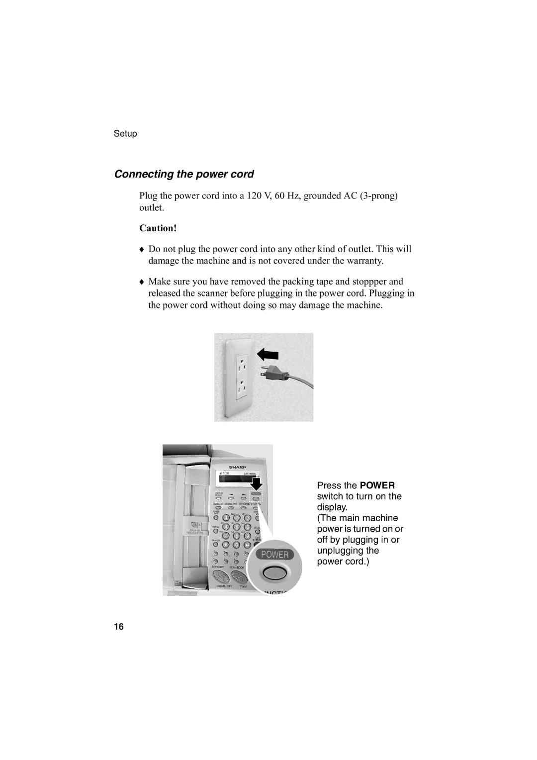 Sharp AJ-5030 operation manual Connecting the power cord 