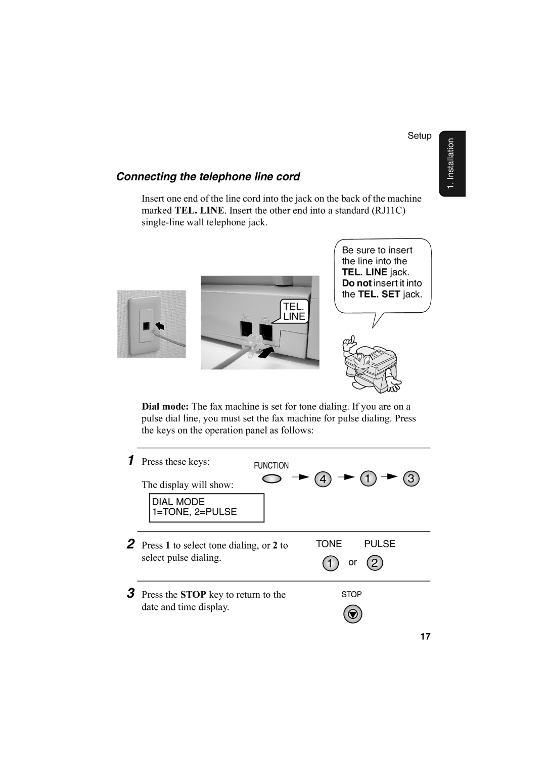 Sharp AJ-5030 operation manual Connecting the telephone line cord, TEL Line 