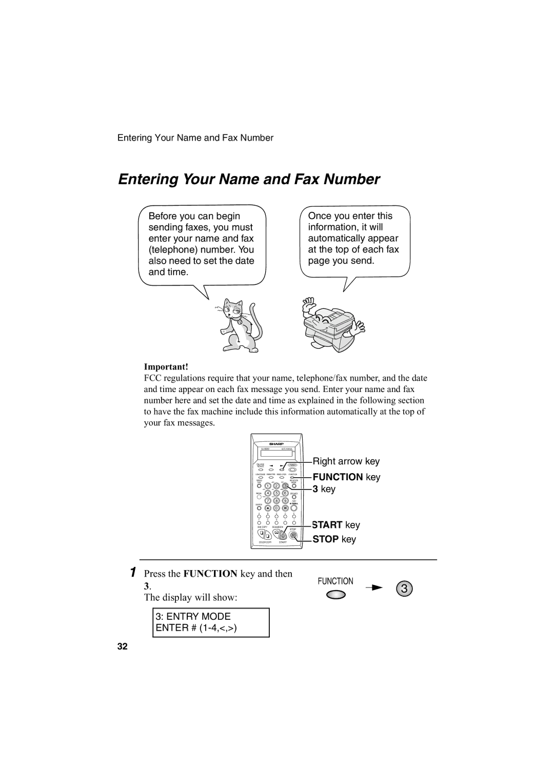 Sharp AJ-5030 operation manual Entering Your Name and Fax Number 