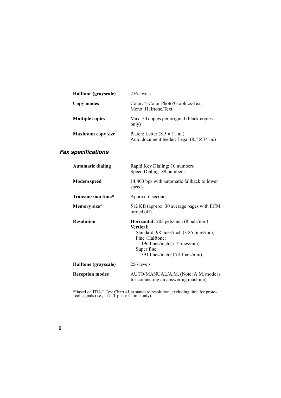 Sharp AJ-5030 operation manual Fax specifications, Automatic dialing 