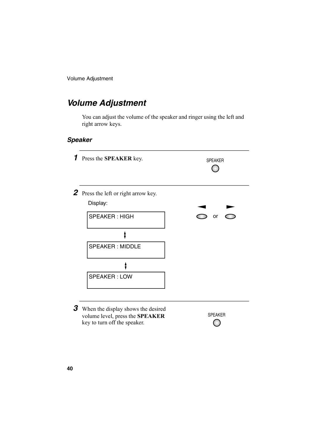 Sharp AJ-5030 operation manual Volume Adjustment, Speaker 