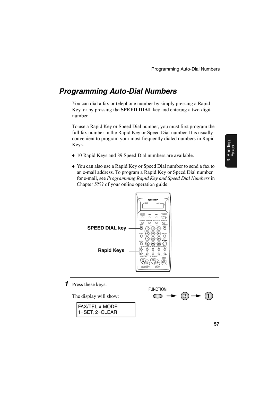 Sharp AJ-5030 operation manual Programming Auto-Dial Numbers, Speed Dial key 