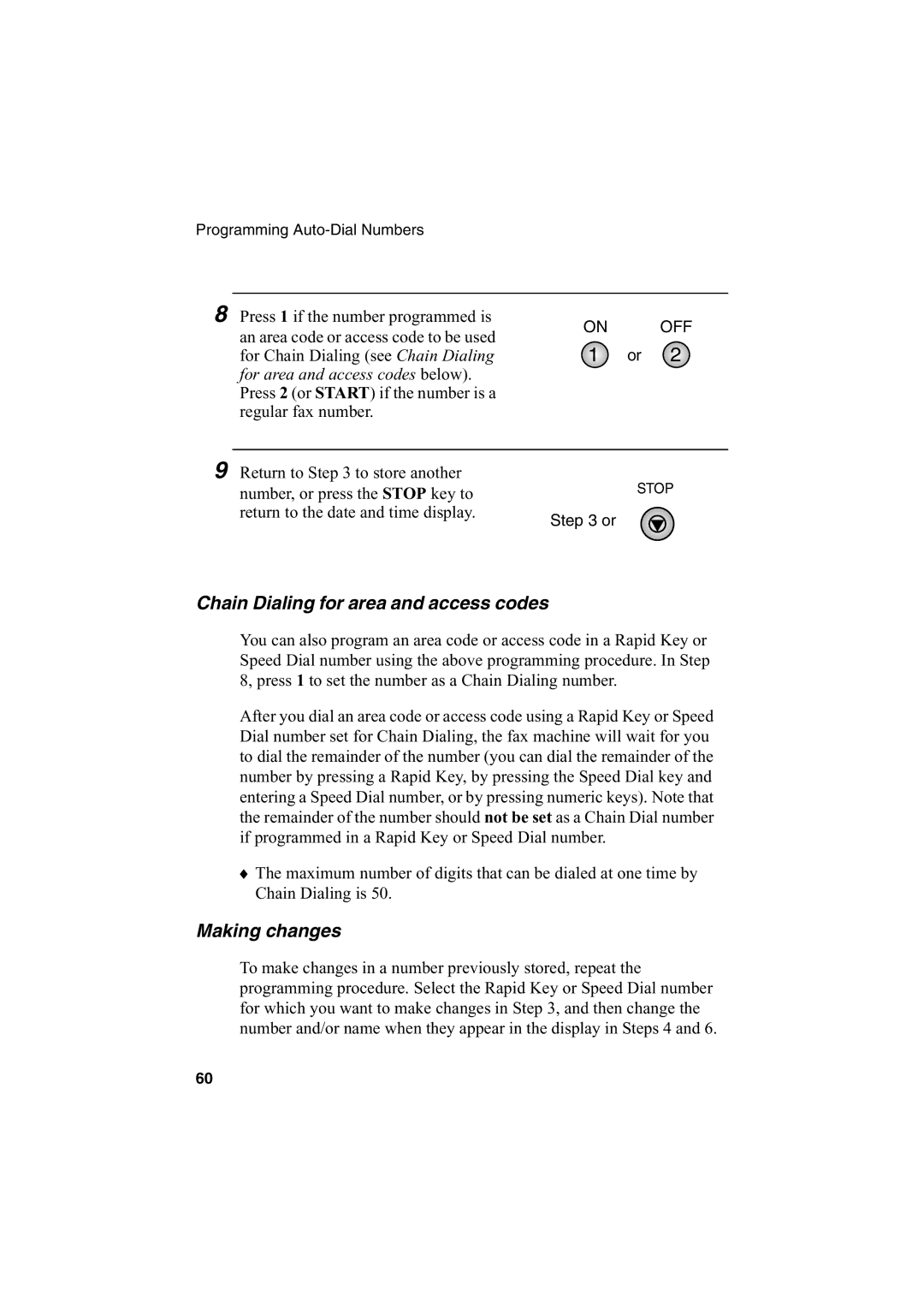 Sharp AJ-5030 operation manual Chain Dialing for area and access codes, Making changes 