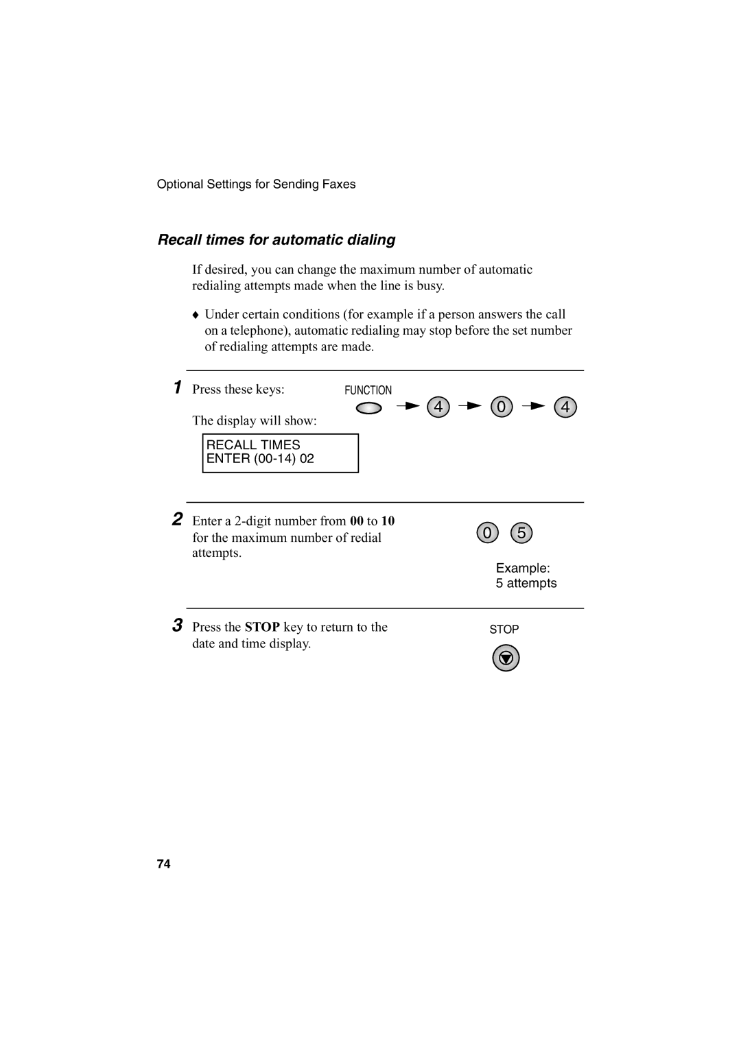 Sharp AJ-5030 operation manual Recall times for automatic dialing 