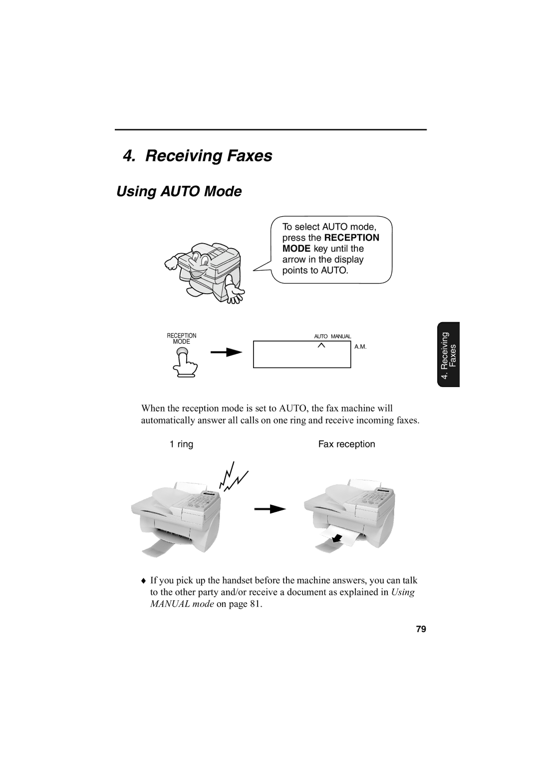 Sharp AJ-5030 operation manual Receiving Faxes, Using Auto Mode 