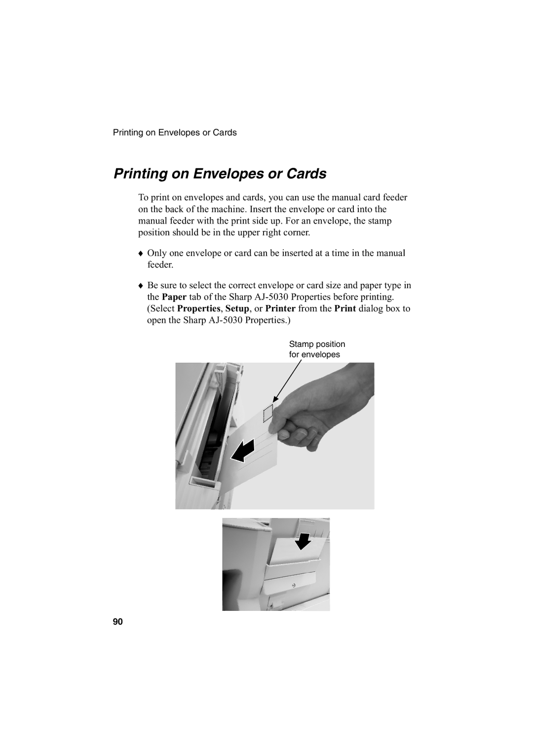 Sharp AJ-5030 operation manual Printing on Envelopes or Cards 