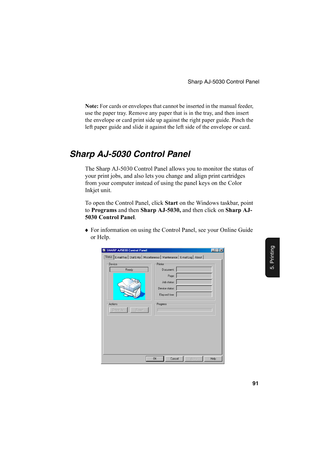 Sharp operation manual Sharp AJ-5030 Control Panel 