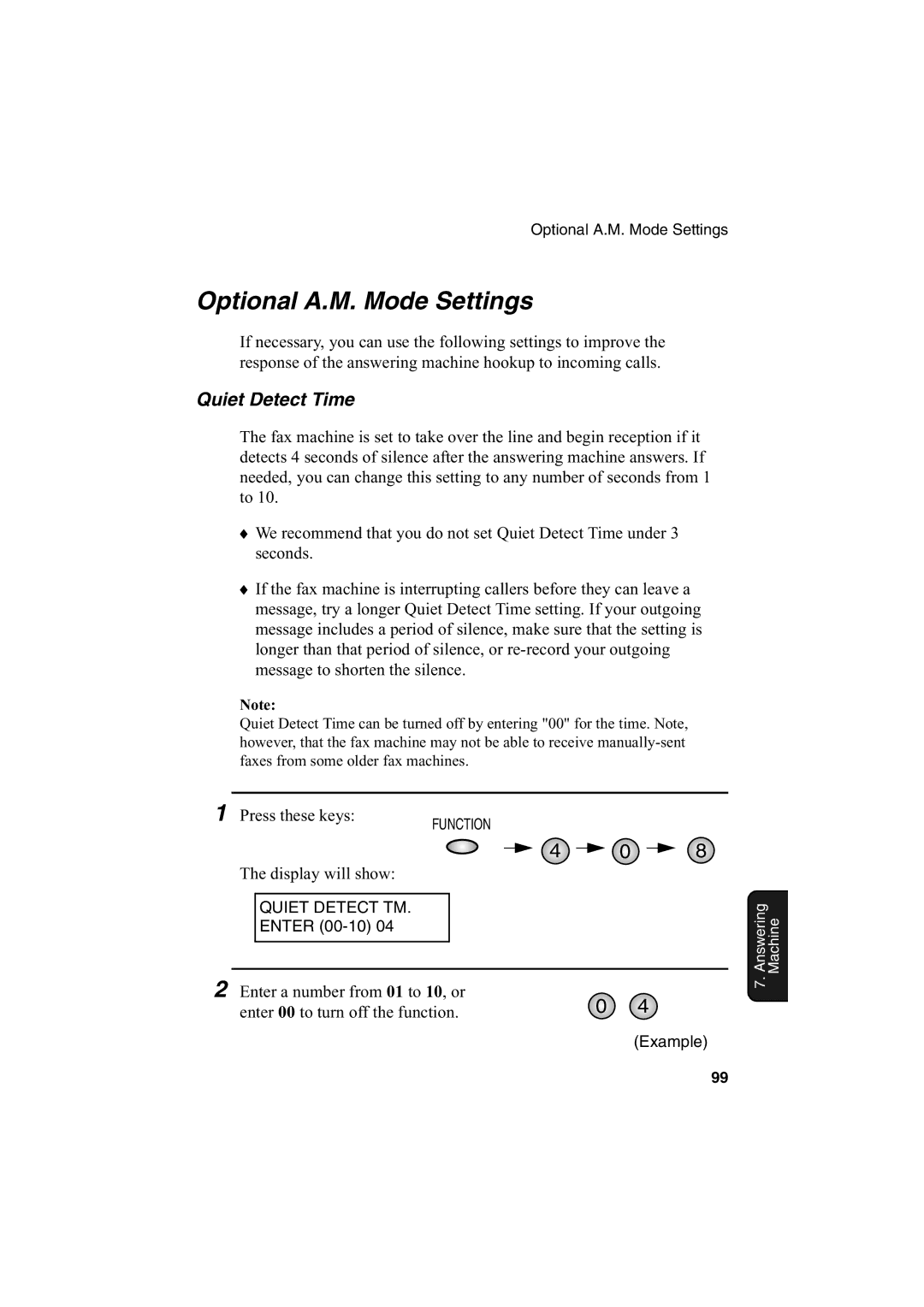 Sharp AJ-5030 operation manual Optional A.M. Mode Settings, Quiet Detect Time 