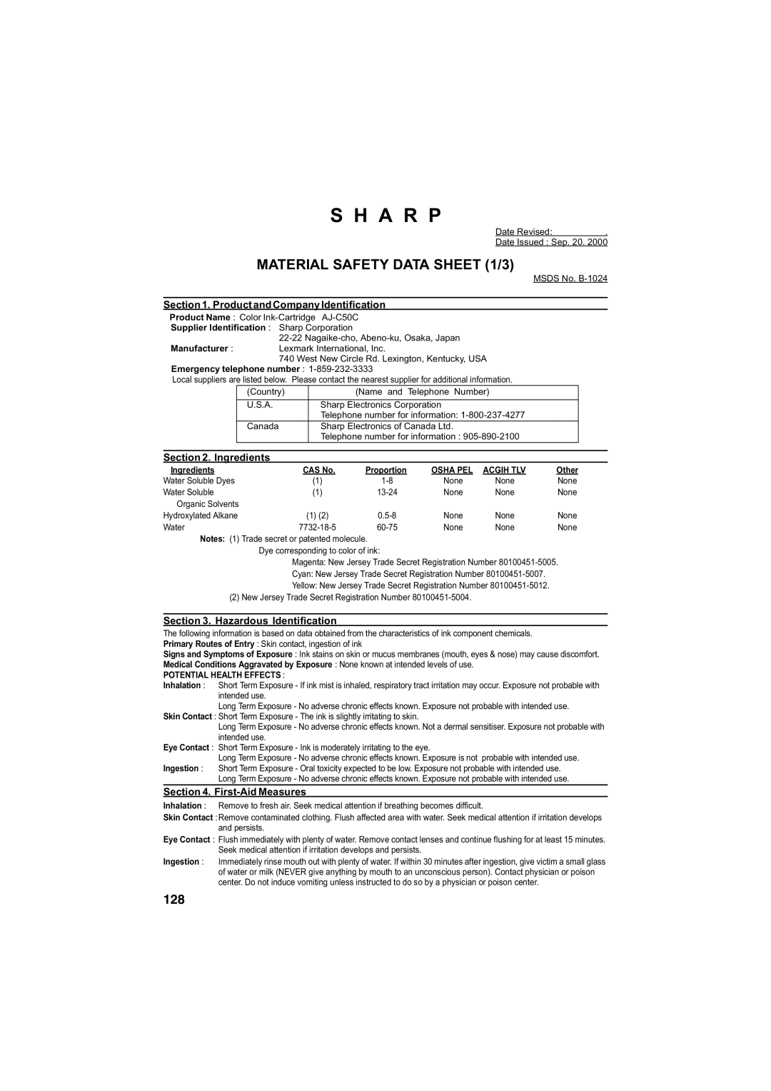 Sharp AJ-5030 operation manual 128 