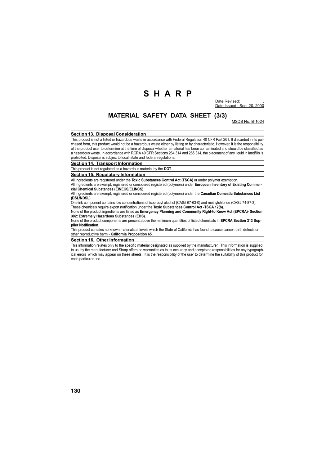 Sharp AJ-5030 operation manual 130 