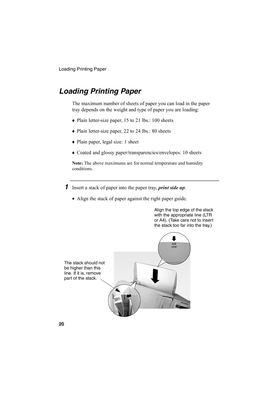 Sharp AJ-5030 operation manual Loading Printing Paper 