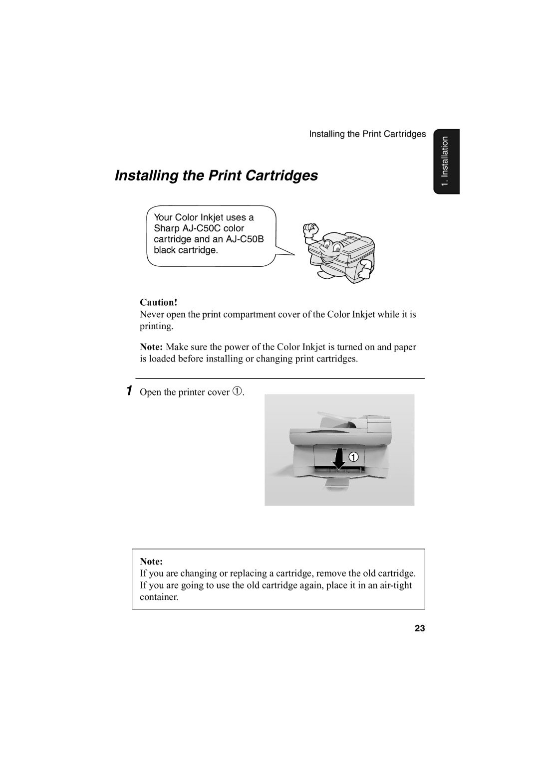 Sharp AJ-5030 operation manual Installing the Print Cartridges 