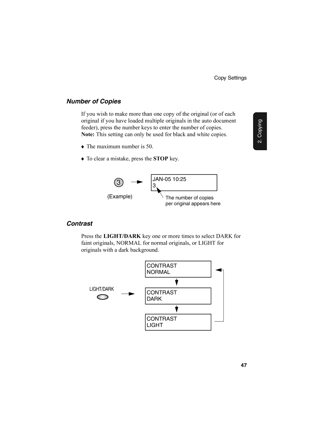 Sharp AJ-5030 operation manual Number of Copies, Contrast 