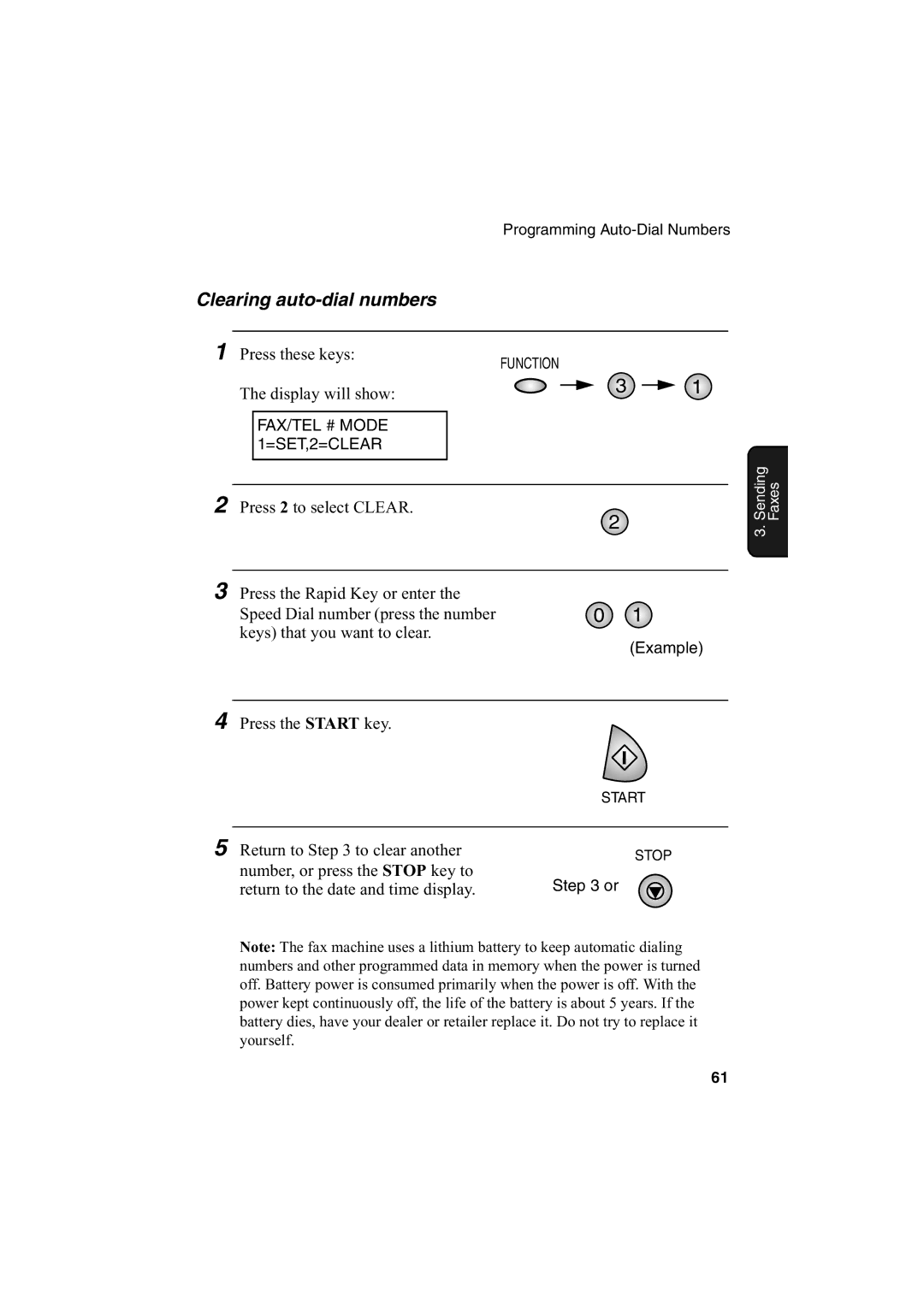 Sharp AJ-5030 operation manual Clearing auto-dial numbers 