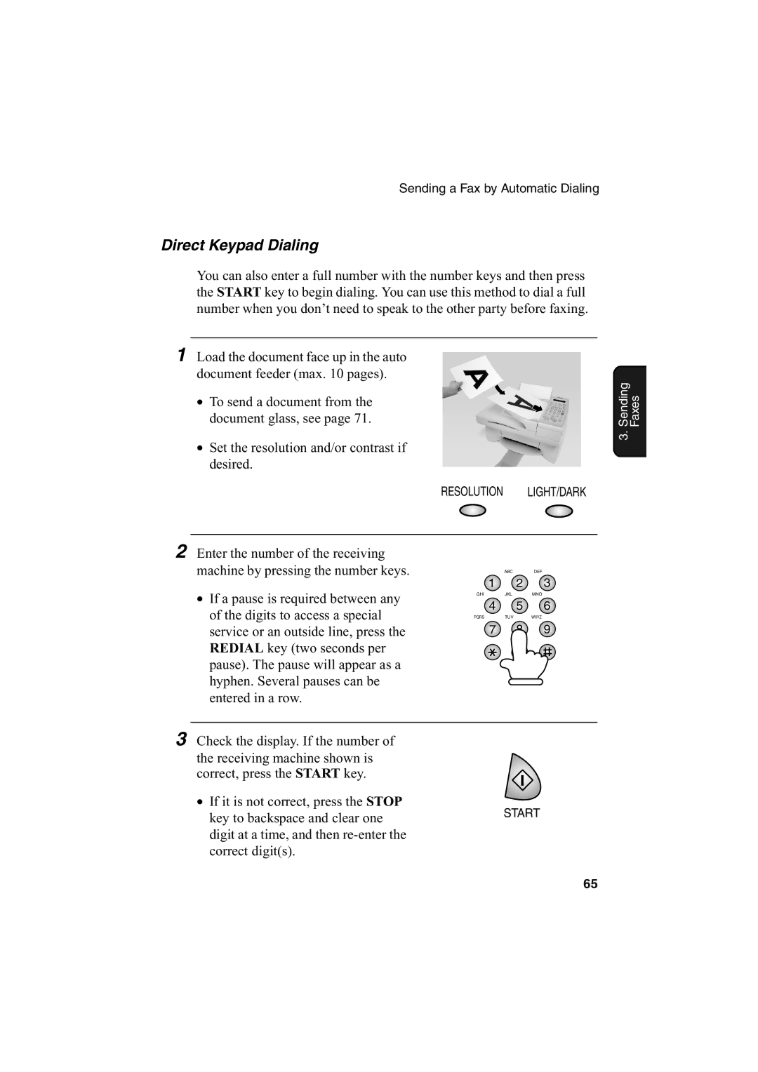 Sharp AJ-5030 operation manual Direct Keypad Dialing 