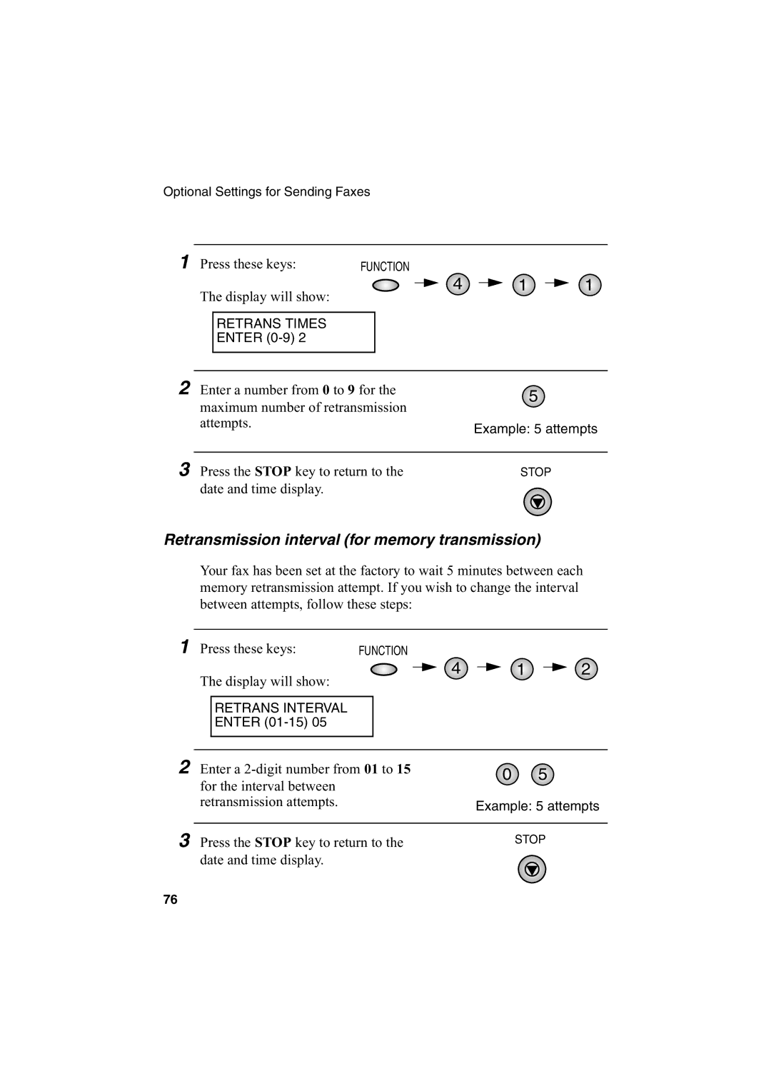 Sharp AJ-5030 operation manual Retransmission interval for memory transmission 