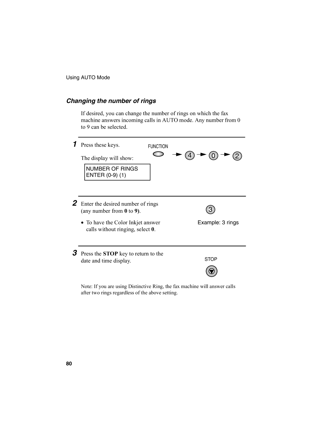 Sharp AJ-5030 operation manual Changing the number of rings 