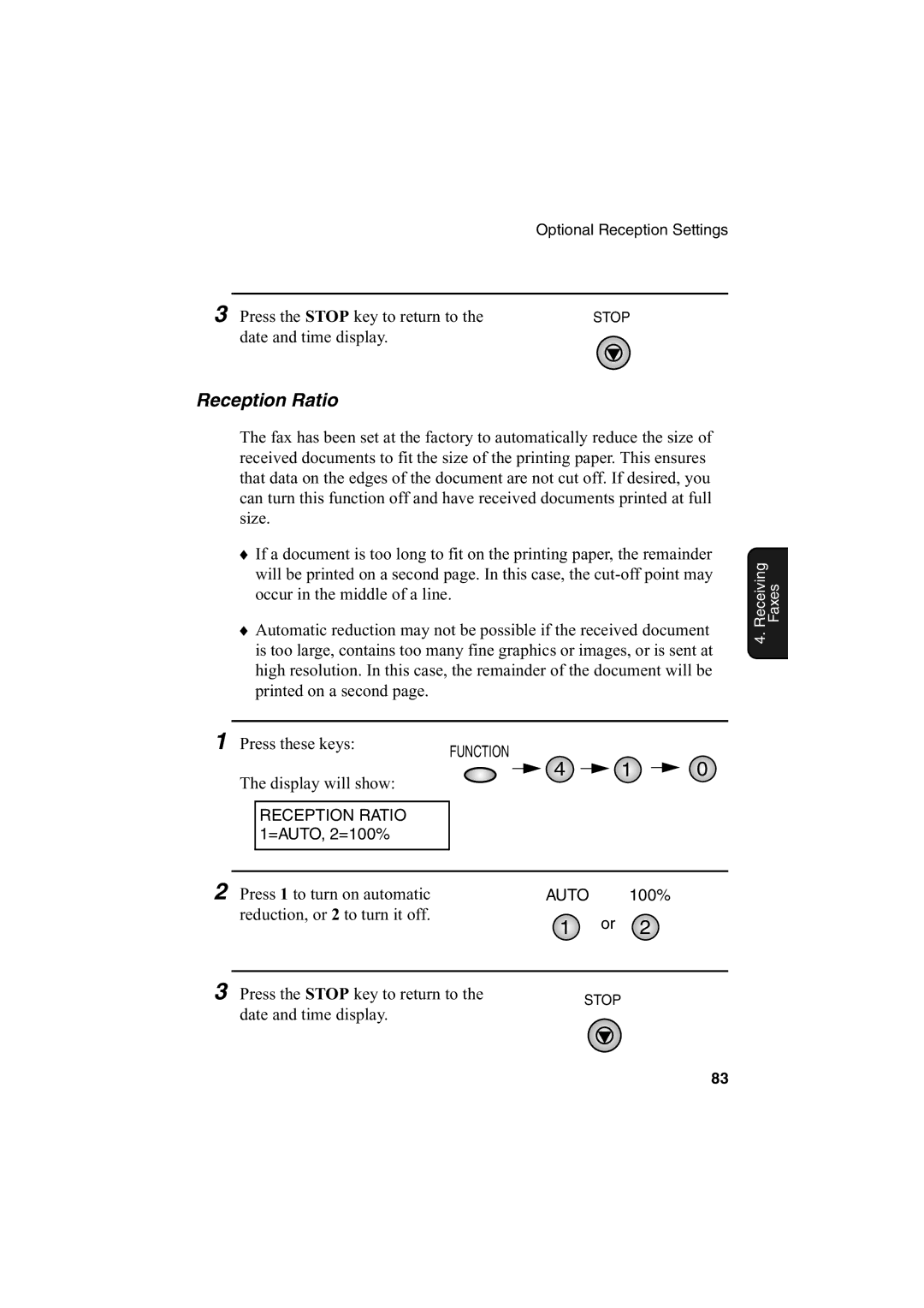 Sharp AJ-5030 operation manual Reception Ratio 