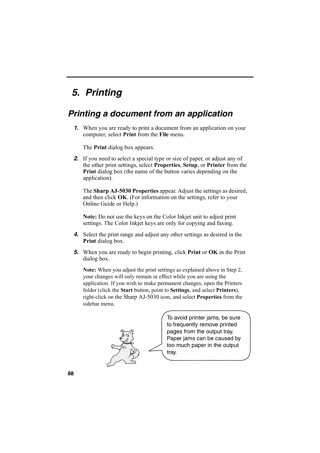 Sharp AJ-5030 operation manual Printing a document from an application 