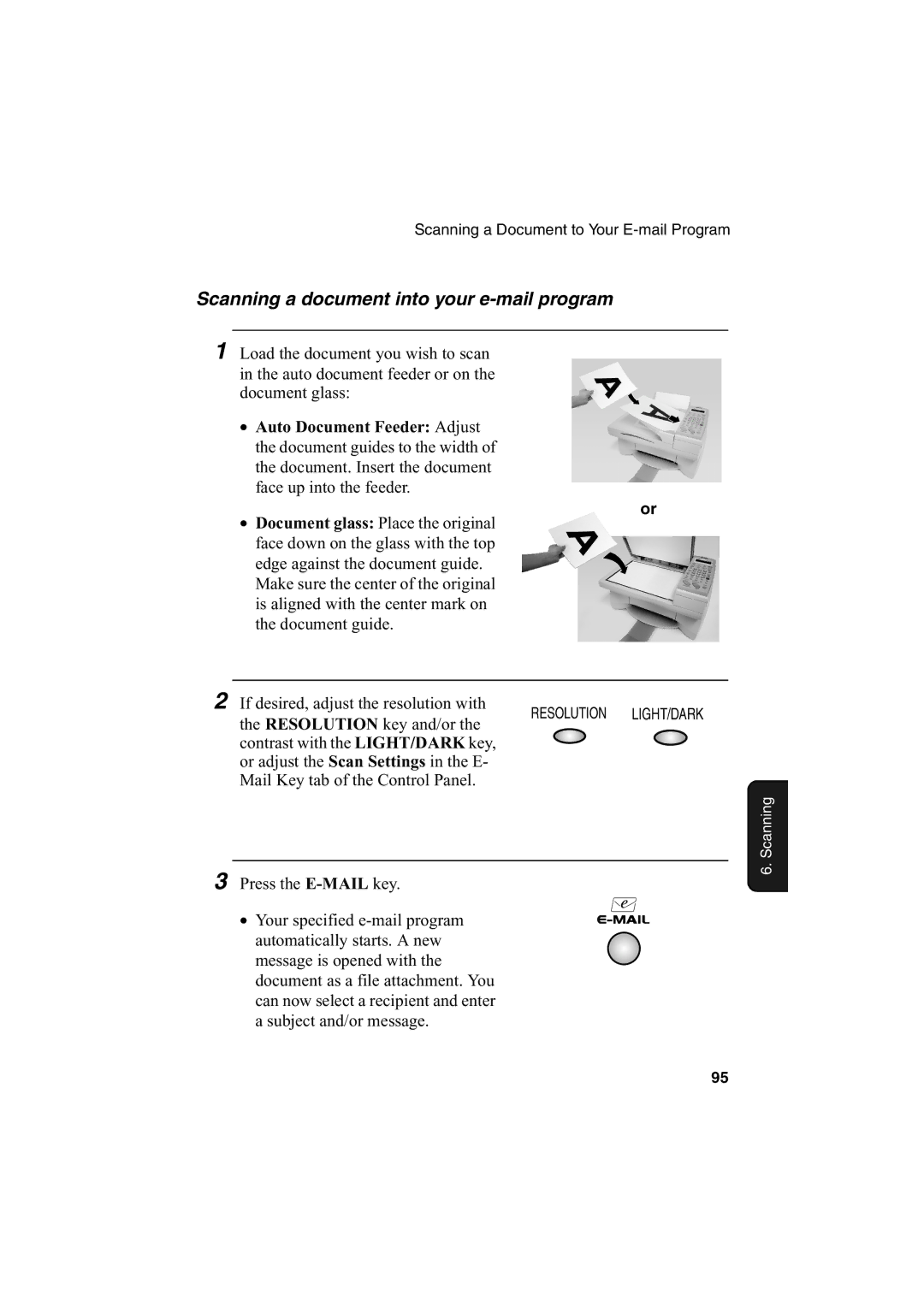 Sharp AJ-5030 operation manual Scanning a document into your e-mail program 