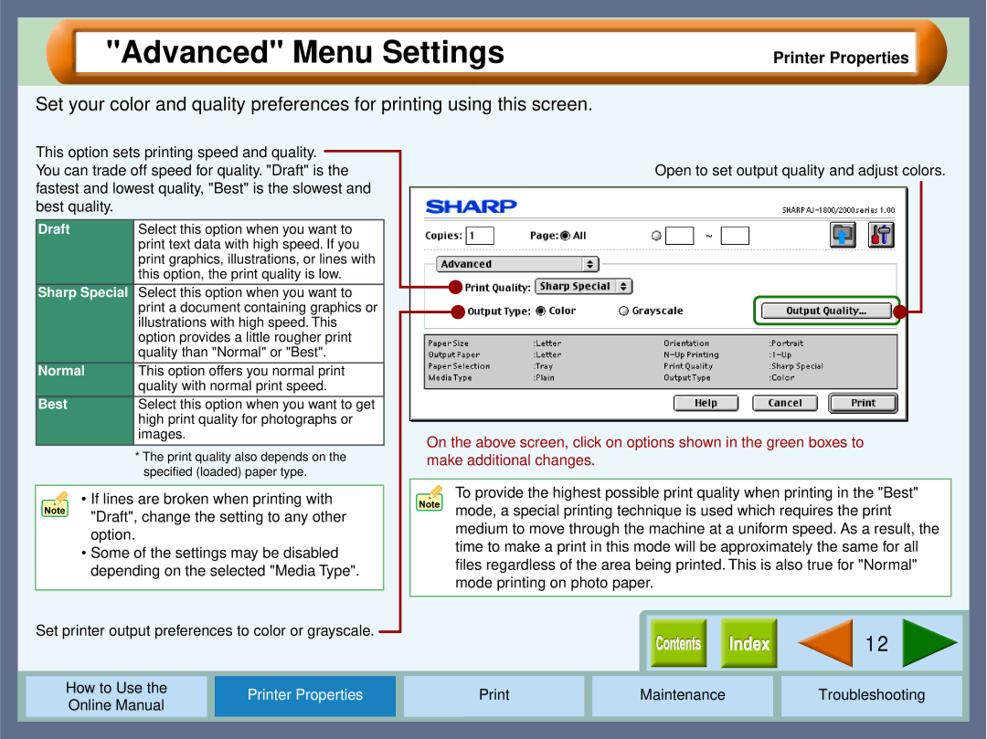 Sharp AJ2000 manual Advanced Menu Settings, Draft 