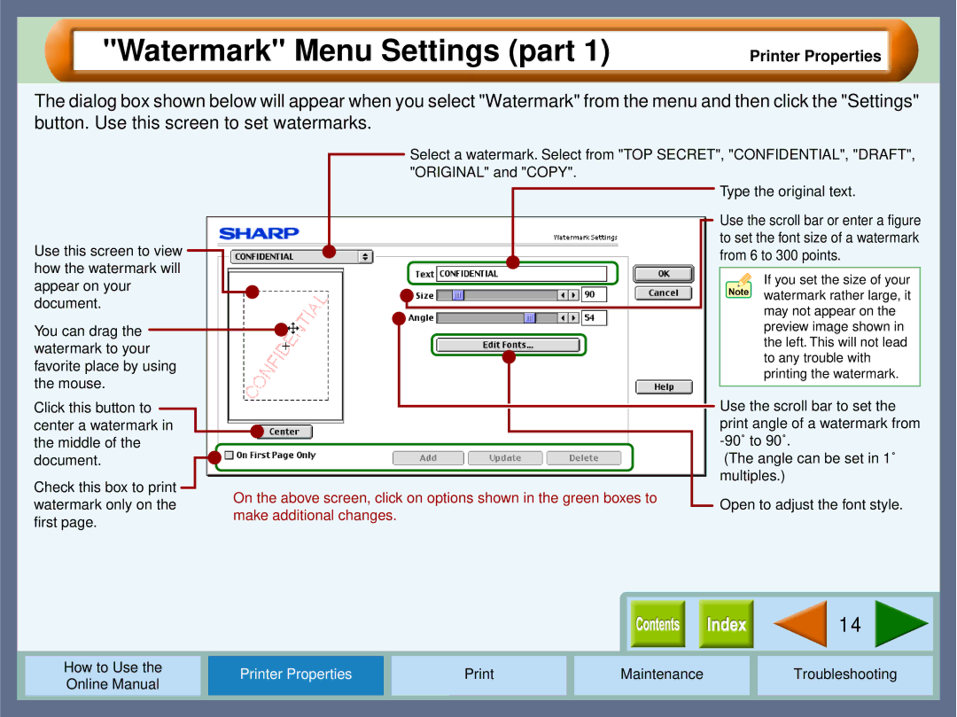 Sharp AJ2000 manual Watermark Menu Settings part 