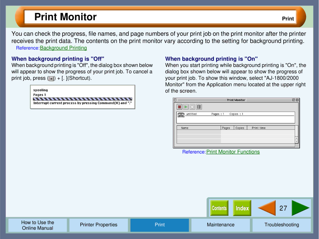 Sharp AJ2000 manual Print Monitor, When background printing is Off, When background printing is On 