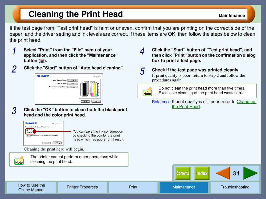 Sharp AJ2000 manual Cleaning the Print Head 