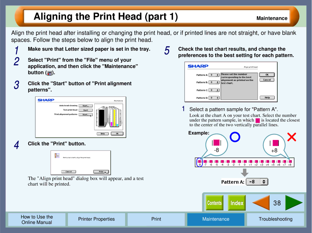 Sharp AJ2000 manual Aligning the Print Head part, Select a pattern sample for Pattern a 