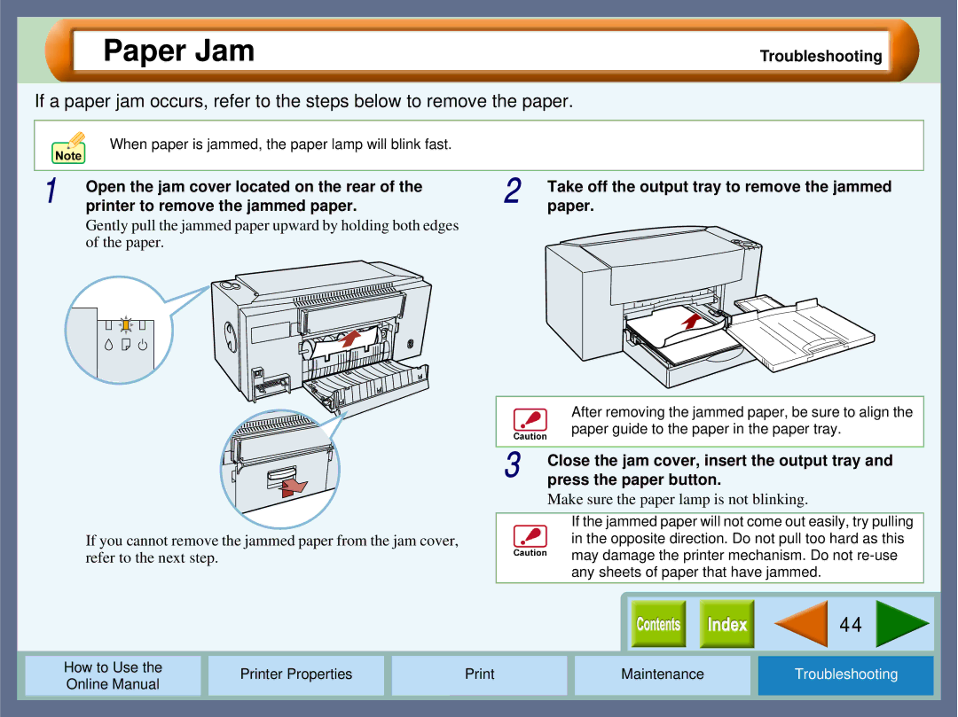 Sharp AJ2000 manual Paper Jam, Close the jam cover, insert the output tray, Press the paper button 