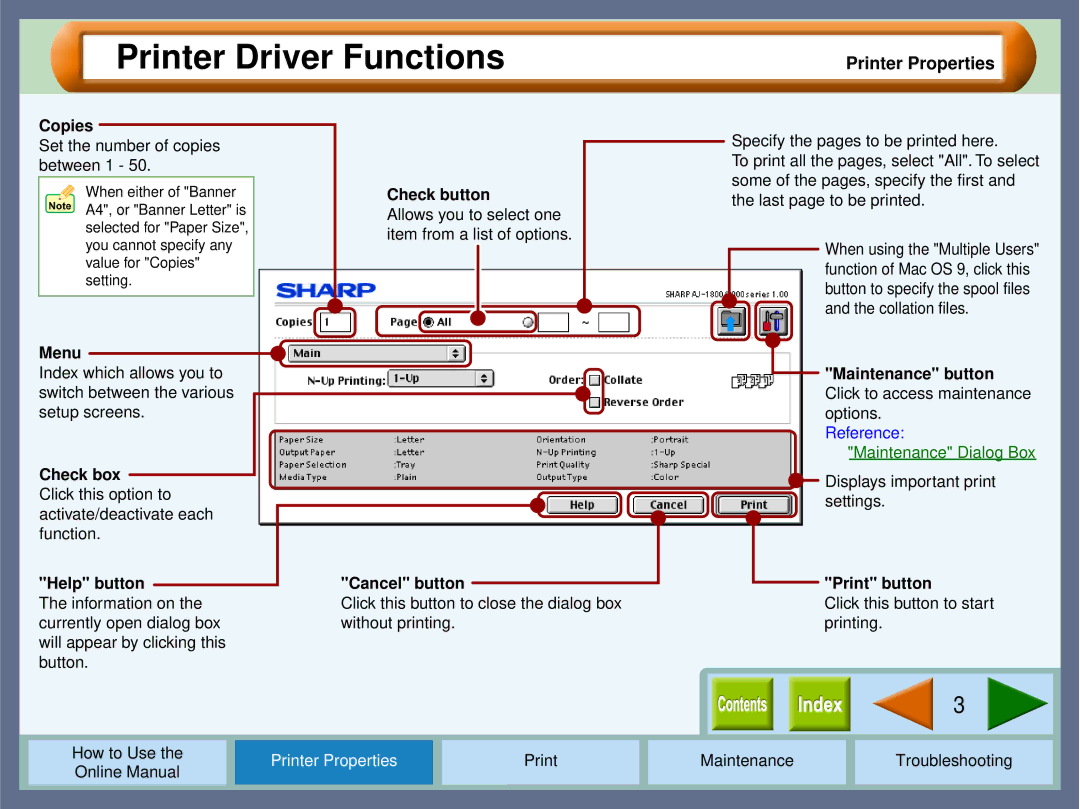 Sharp AJ2000 manual Printer Driver Functions, Copies 